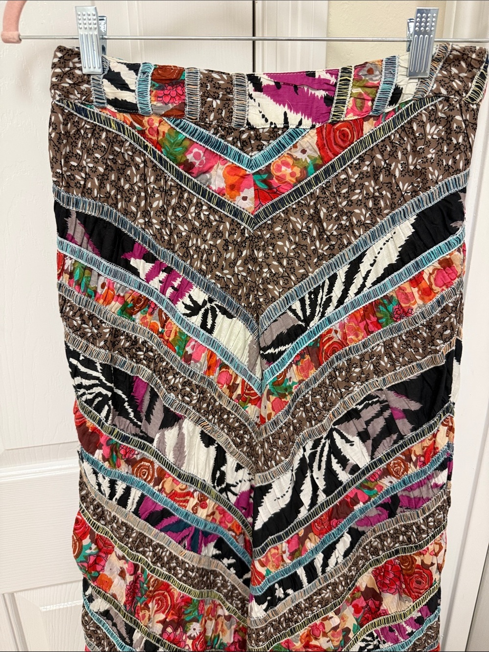 Free People Boho Chevron Patchwork Wide Leg Pants - Multicolor - Picture 2 of 7